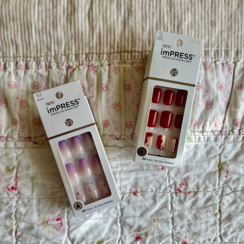 New and Unopened imPRESS Red and Purple Press-On Nail Sets